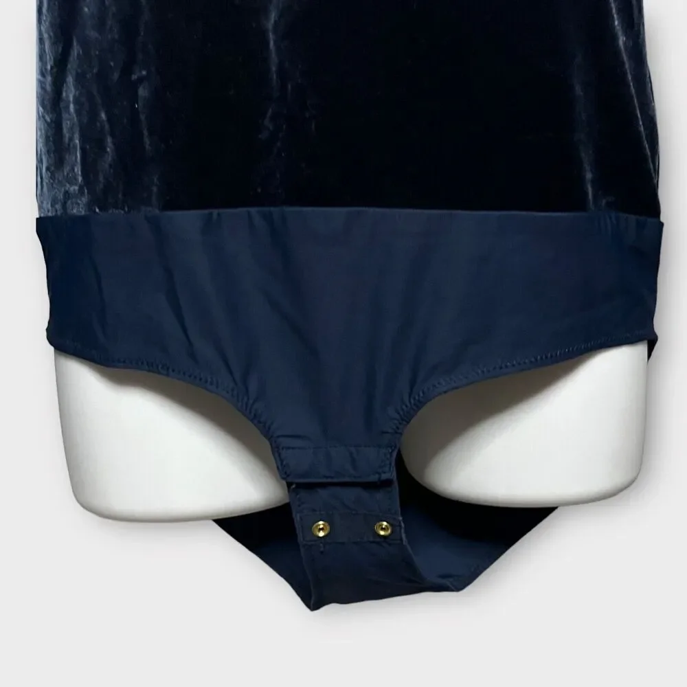 J. CREW Jeans Dark Blue Velvet Long Sleeve Snap Gusset One Piece Bodysuit Size M